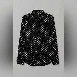 H&M Long Sleeve Blouse Navy Blue With White Polka Dots